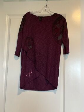 Desigual Plum Layered Asymmetrical Tunic Top